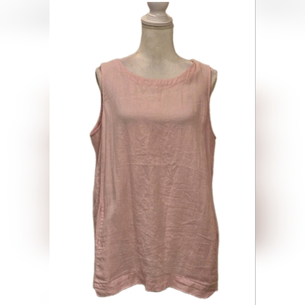 J. Jill Pure Jill 100% Linen Light Pink Sleeveless Tunic Blouse Top Pockets PL